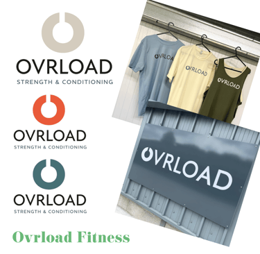 Logos for Ovrload and T shirt example and signage