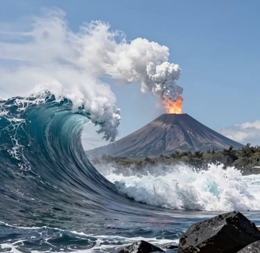 Tsunami wave and volcano