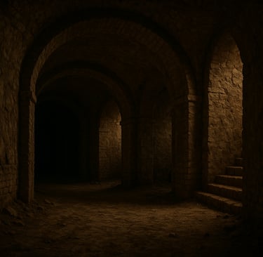 Underground tunnel in Cluj with stone walls and arched ceiling