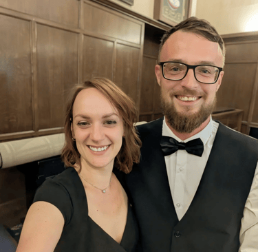 Mr and Mrs Butler in glamorous evening wear