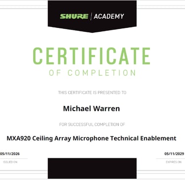 Shure Networking and DSP Certification Michael Warren