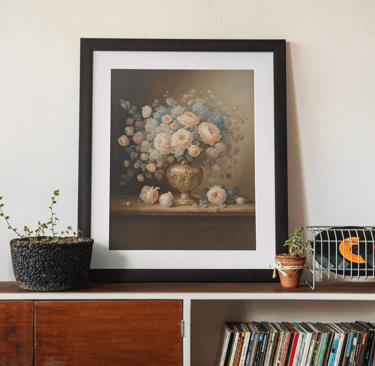 baroque inspirred pastel flowers in vase