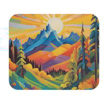 Pop-art inspired mountainscape with sunrise