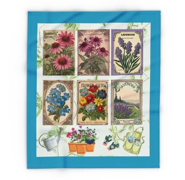 Vintage Seed Packet Garden-Inspired Throw Blanket