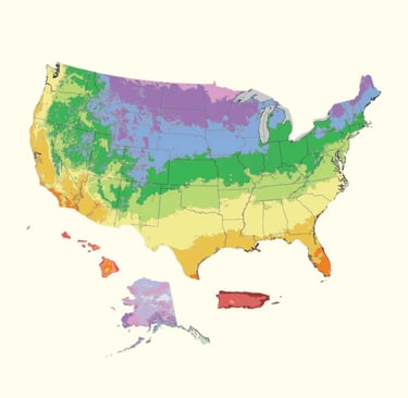 map of the U.S. with color-coded growing zones.
