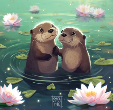 loutres mignonnes amoureuse kawaii cartoon album jeunesse enfance okami art