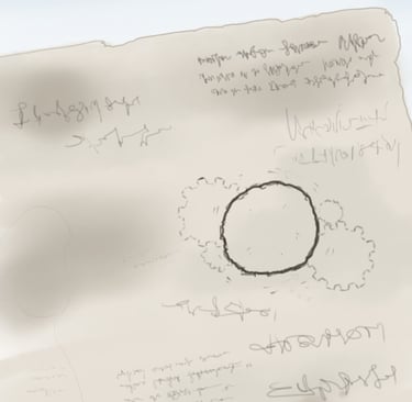 illustration d’une page de carnet avec croquis et notes, univers de conte illustré