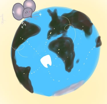 Petite souris volant autour du monde pour illustrer les traditions des dents de lait
