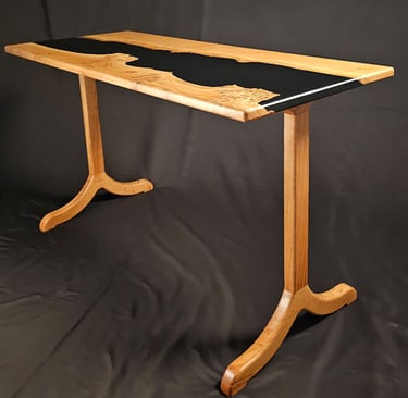 Solid Oak and Black Epoxy Desk angle view