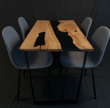 4 Seater Oak Dining Table side view with chairs