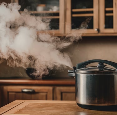A pressure cooker letting off steam