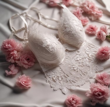 Softly lit boutique interior showcasing elegant lingerie displays with warm, inviting tones.