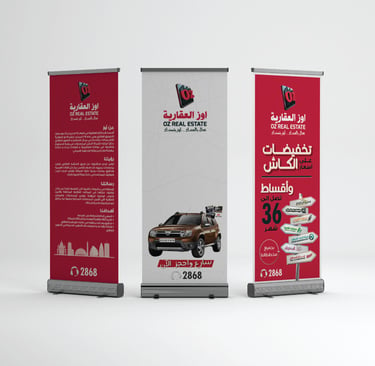 three roll up banner