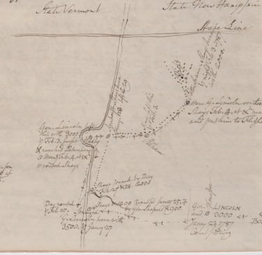 Ezra Stiles' sketch of hte movements of General Benjamin Lincoln's army in Jan and Feb 1787.