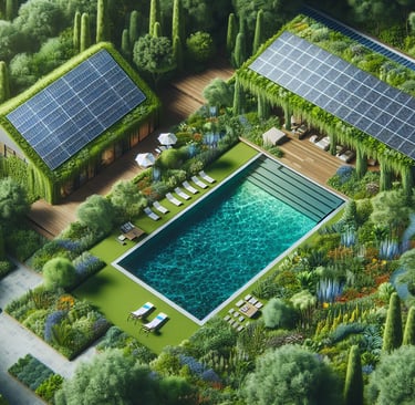 a pool with a solar panel system and solar panels
