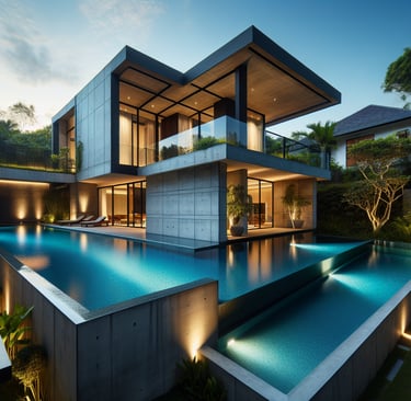 a house with a pool and a pool