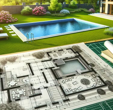 a house with a pool and a pool in the background