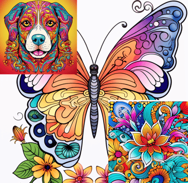 a dog with a butterfly on a white background