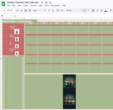Holiday themed task calendar in sage and cranberry