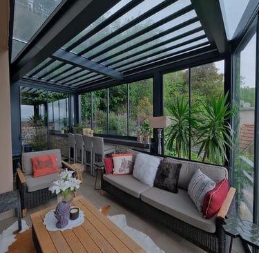 glass louvered pergola