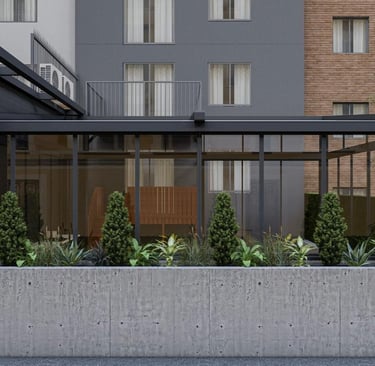 retractable vinyl pergola with glass sides