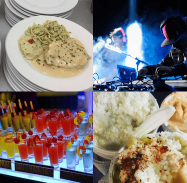 Extras Platillos, DJ, carrito de shots y postres.
