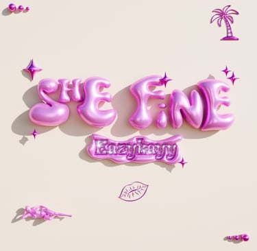 a pink balloon - shaped like a sign that says she's fine