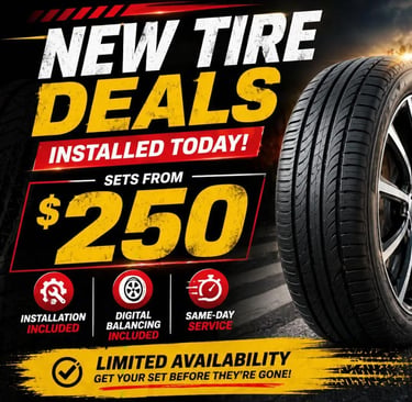 New tire deals in East Los Angeles with sets starting from $250. Installation and digital balancing