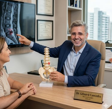 Dr. Gilnard Caminha, neurocirurgião em Fortaleza - Ceará, realizando consulta médica sobre indicação