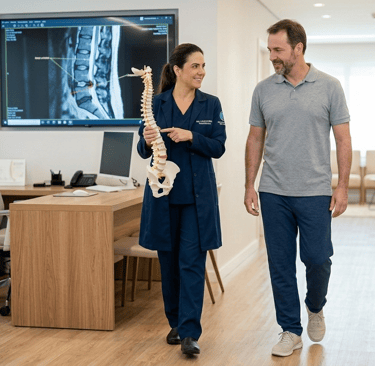 Paciente recuperado após cirurgia de coluna lombar voltando à vida normal
