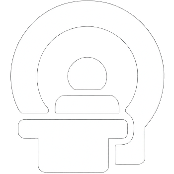 MRI scanner icon with patient illustration for advanced neuroimaging services.