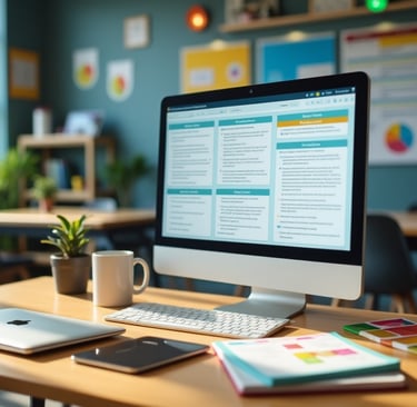 a computer monitor screen with a computer monitor and a keyboard