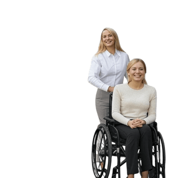 a woman in a wheelchair with a man in a wheelchair