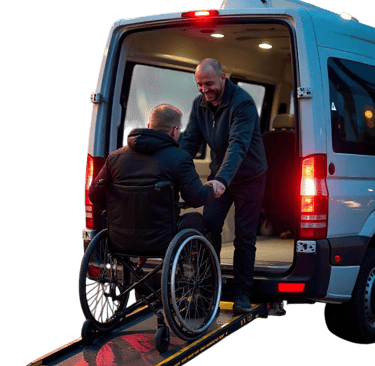 a man in a wheelchair is being assisted by a wheelchair