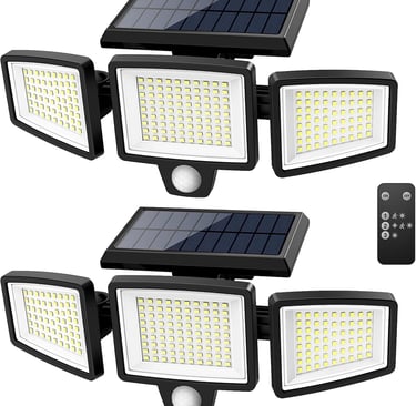 a group of three solar powered flood lights
