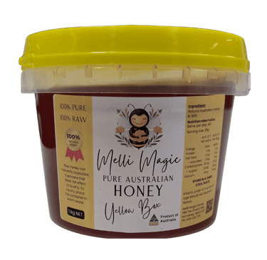Melli Magic 1kg tub of 100% pure raw Australian Yellow Box honey