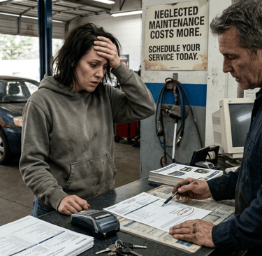 Woman at vehicle repair shop