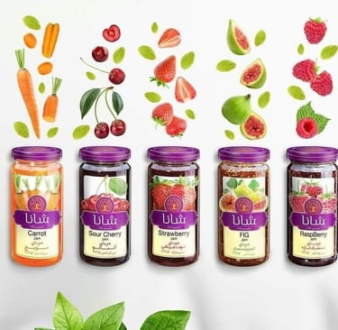 Organic Iranian fruit jams in vibrant jars with fig, cherry, carrot, strawberry, raspberry – buy online now