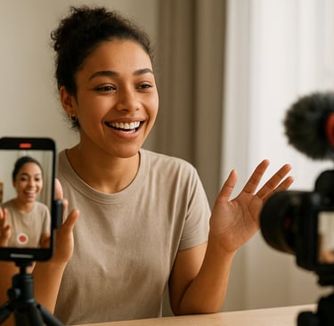 woman grabbing video content