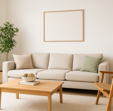 una sala de estar con un sofá y una mesa