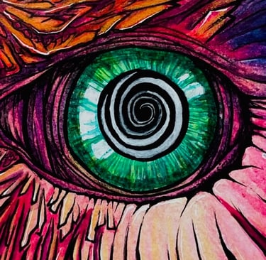 une aquarelle de l'oeil d'une chouette 