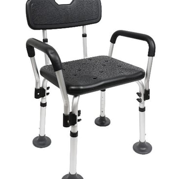 a black and silver shower chair