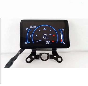 a car dashboard with a digital display of a car dashboard