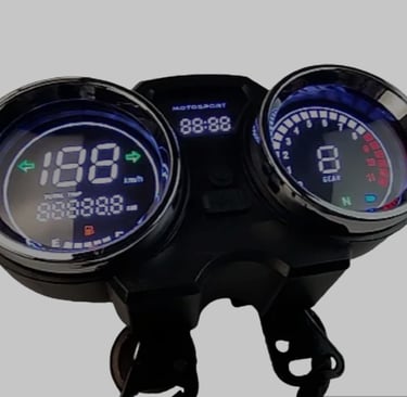 a motorcycle with a clock on the front and a clock on the back
