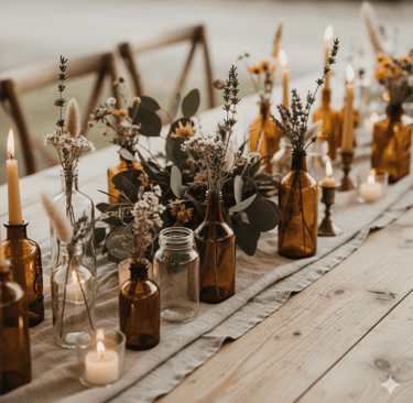 Table bohème recyclée, exemple de comment organiser un mariage petit budget