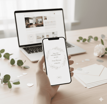Faire-part numérique sur téléphone, idée de mariage petit budget moderne