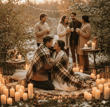 Couple sous plaid d’hiver, idée pour comment organiser un mariage petit budget