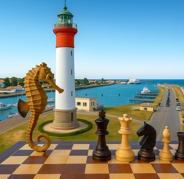 <img src= "Accueil 01  bis.png"alt="Phare de Ouistreham avec hippocampe et jeu d'échecs"> 