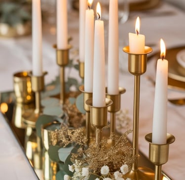 a table with candles and candles on it