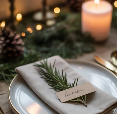 a place setting with candles and candles